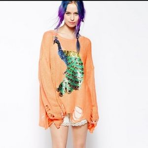 Wildfox Orange Peacock Sweater
